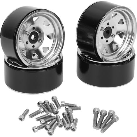 4PCS Jantes RC 1.9 Pouces Universelles, Support Renforcé 8 Rayons pour Axial SCX10, SCX10 II, SCX10 III - Argent (1/5)