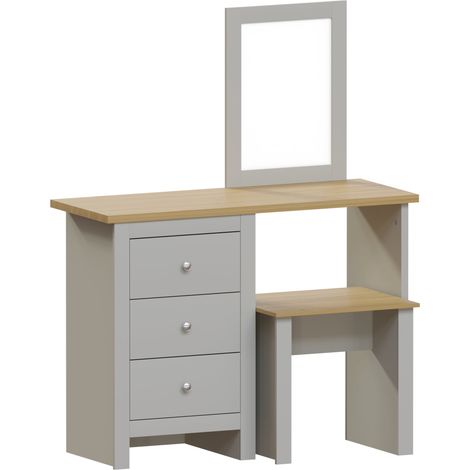 Arlington Dressing Table & Mirror Set 3 Drawer Stool Vanity Table, Grey (1/5)