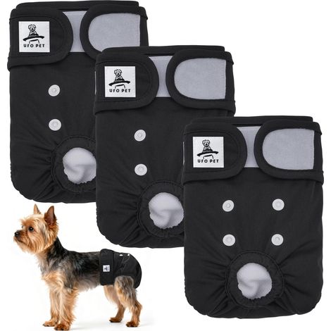 Couche pour Chien Lavable et Réutilisable Culotte Hygiénique Absorbante Élastique avec Attache Réglable pour Chiot Incontinence et Voyage Lot de 3 (1/5)