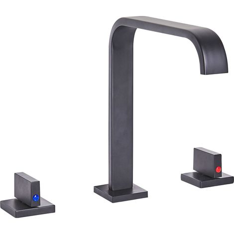 Grifo doble mando para lavabo para baño moderno de metal negro mate Kagera