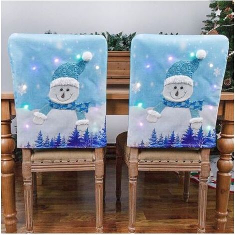 Lot de 2 housses de chaise de Noël avec lumières LED, housse de protection de chaise de bonhomme de neige, housse de siège pour la décoration de la maison, housses de chaise LED de Noël (1/5)