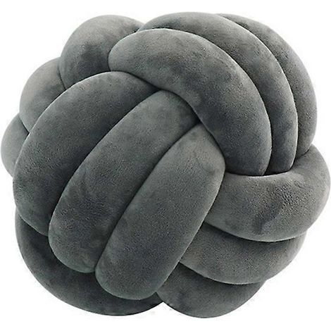 Coussin décoratif rond à nœud doux, 20 x 20 cm, gris foncé. (1/4)