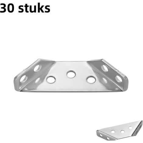 30 pièces Équerres renforcées Acier inoxydable multifonctionnel Adaptées aux meubles en bois chaises tiroirs et commodes Fixation à 90 Vis incluses Argent (1/5)