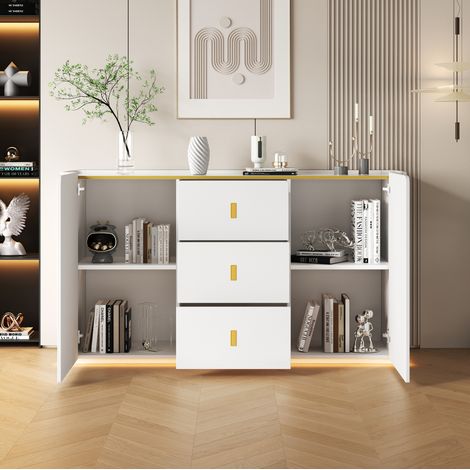 Aparador 150,5x35x80 cm de aglomerado blanco con LED para comedor - MEUBLIV (1/5)