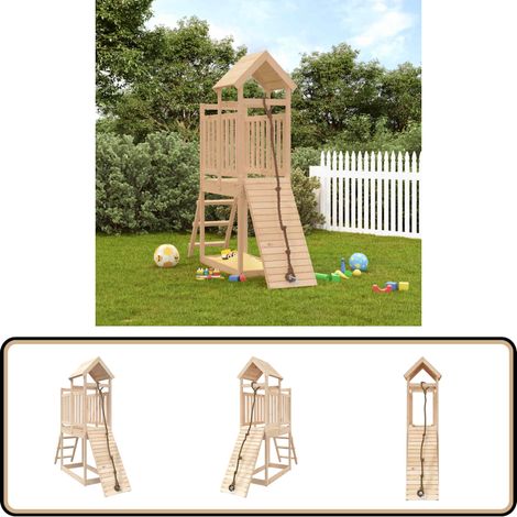 Spielturm mit Kletterwand Massivholz Kiefer - Holzspielplatz - Spielturm - Kiefernholz - Kinderspielgerät - Outdoorspielgeräte