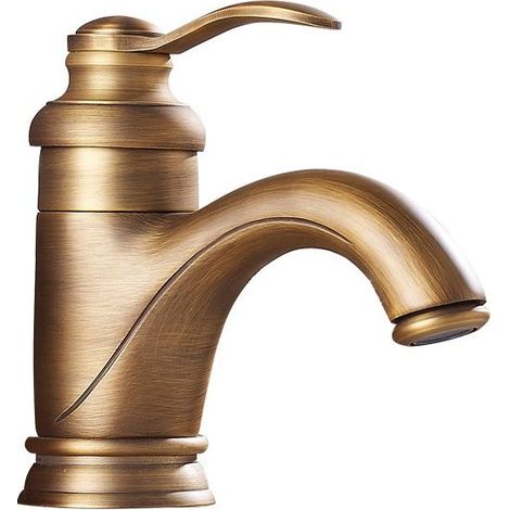 Brass Faucet Antique Bathroom Basin Mixer Tap Hot and Cold Water Tap Deck Mounted Vessel Sink Mixer Tap, Short (1/5)