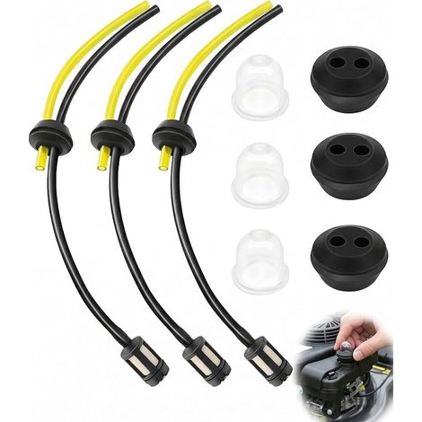 Kit 9 Pièces Tuyau Carburant Universel Tondeuse Débroussailleuse. (3 Durites, 3 Poires Amorçage, 3 Joints Réservoir) Répare Fuites, Facilite Démarrage & Maintient Performance (1/5)