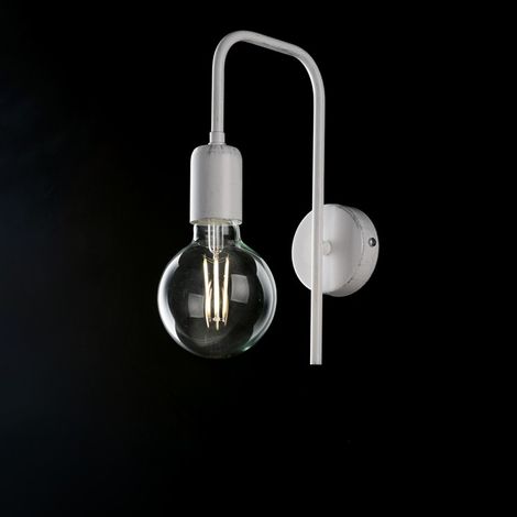 Applique industrial da parete in ferro Bianco e Argento una luce diametro 18x h27 cm