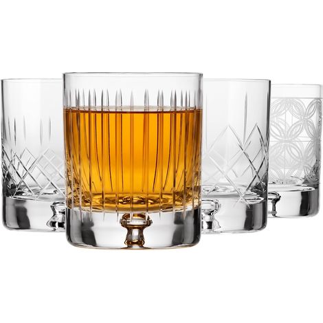 Verres à whisky, bourbon et scotch 250 ml – Lot de 4 – Collection Saga – 4 tailles différentes – Fait main – Verre cristallin taillé – Idéal comme cadeau (1/5)
