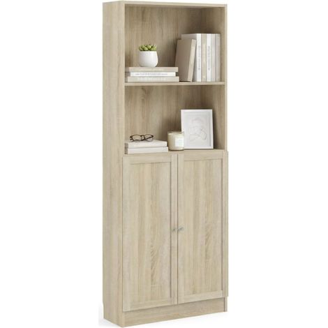 Dmora - Libreria Michel, Scaffale da ufficio, Mobile portalibri, Biblioteca, 79x28 h203 cm, Quercia