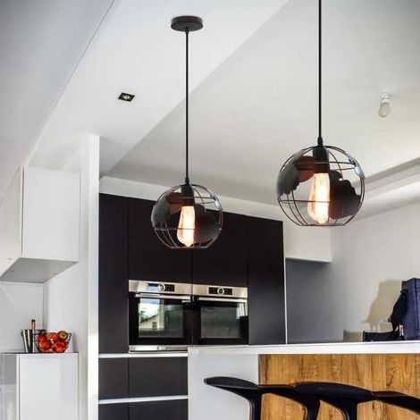 U-DO LOT DE 2 Lustre Industriel Suspension Cage en Métal Noir 2018cm Vintage Lampe de Plafonde Intérieur Industriel (1/4)