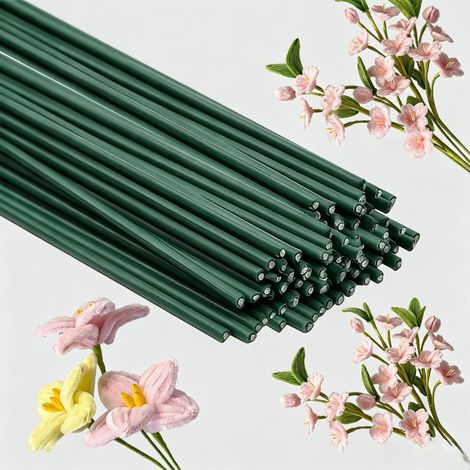 80 pièces tige fleur artificielle,fil de fer souple loisir creatif Fil métallique vert 2 mm × 30 cm, 1 rouleaux de ruban floral, Pour la composition florale, la fabrication de couronnes (1/5)