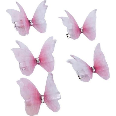 Lot de 5 pinces à cheveux décoratives papillons pour fille, design papillons 3D double face, antidérapantes-A-Pink (1/5)