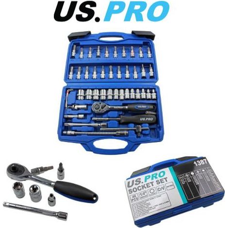 US PRO TOOLS 1/4" DRIVE RATCHET SOCKET SET 4~14mm Hex Torx Screw Bits 1387 (1/5)