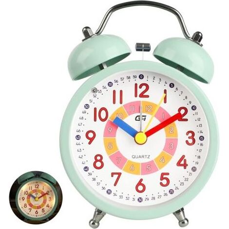 Réveil Enfant Analogique Garçon Fille Silencieux Horloges de Table alimentées par Batterie sans coutil de Chevet Grande Fonction Lumineuse Snooze Light pour Bureau de Chambre (Vert-820) (1/5)