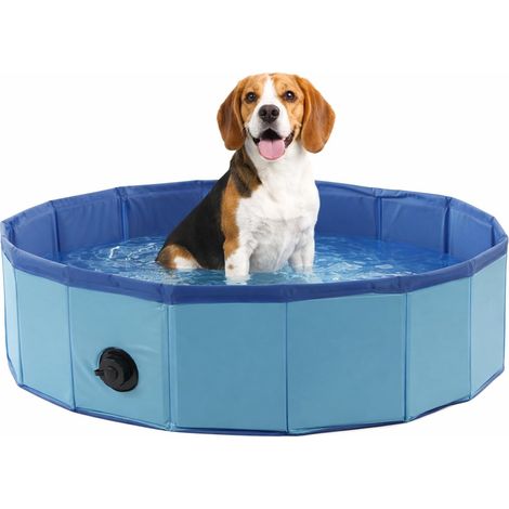Piscina per cani - Piscina rinfrescante rotonda blu 80x20 cm - Plastica resistente - Pieghevole - Pompa non inclusa - Con tappo di scarico - Estate - Tipo tappetino rinfrescante per cani (1/4)