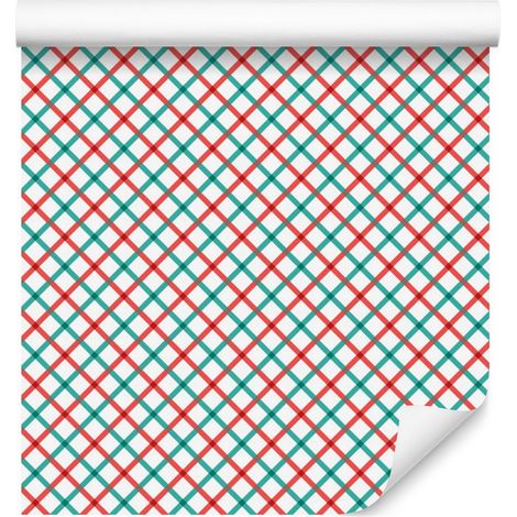 Papier peint à carreaux Vichy corail et menthe pour salon et chambre 50x1000 cm (1/5)
