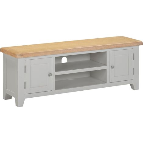 Windsor Straight TV Unit - L37 x W140 x H50.5 cm - Pebble Grey/Oak
