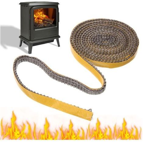 Striscia sigillante per stufa a legna, guarnizione per inserto camino, guarnizione per canna fumaria, 3 m x 15 mm x 3 mm, guarnizione per sportello stufa a legna, striscia sigillante adesiva, adatta p (1/4)