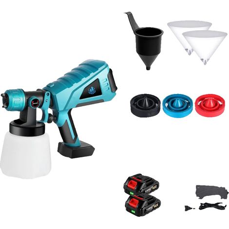 Pistolet à Peinture Électrique, Vitesse de Pulvérisation de 800cc/min, Vitesse à Vide de 32000RPM, 2 Batterie Prise EU, Prise EU (1/2)