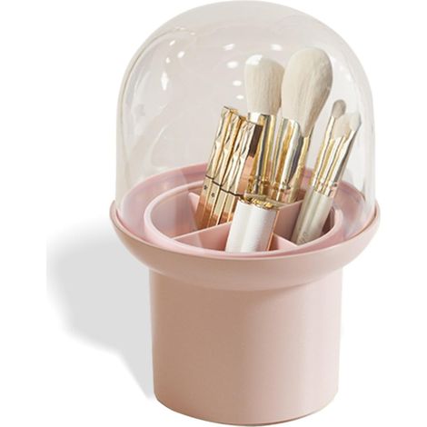Boîte de rangement pour pinceaux de maquillage à 4 emplacements pour cosmétiques, vernis à ongles et petits objets (rose) (1/5)