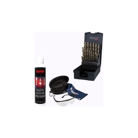 RUKO Maschinengewindebohrer-Satz HSS, 10tlg., M4–M10, DIN 371 Form B inkl. Spray & Schutzbrille - WZSA245055