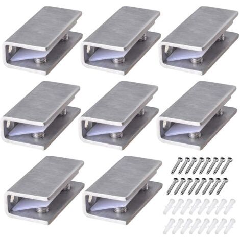 QORVA-Pince à Verre en Acier Inoxydable 8 Pièces Support D'étagère en Verre Réglable Pince à verre Rectangulaire de 8-12 mm d'Épaisseur Pince à Verre Inox pour Balustrade Escalier Salle Bains, avec Vi