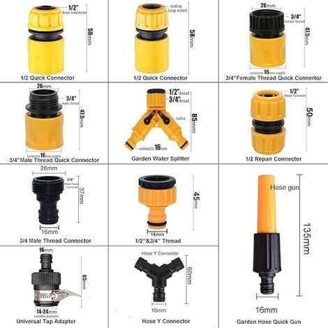 Trimec – Kit de 20 raccords rapides pour tuyaux d'arrosage – Adaptateurs mâles 1/2' et 3/4' – Séparateurs en Y – Compatible DN15