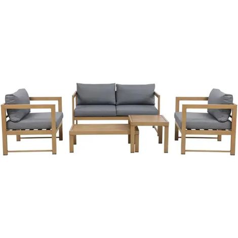 Set de jardín Favignana efecto madera con 2 sillones y 2 mesas
