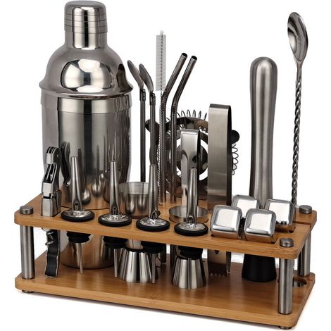 Kit per miscelatore da bar, set di utensili da barman in acciaio inossidabile con portabottiglie da 23 pezzi da 750 ml,