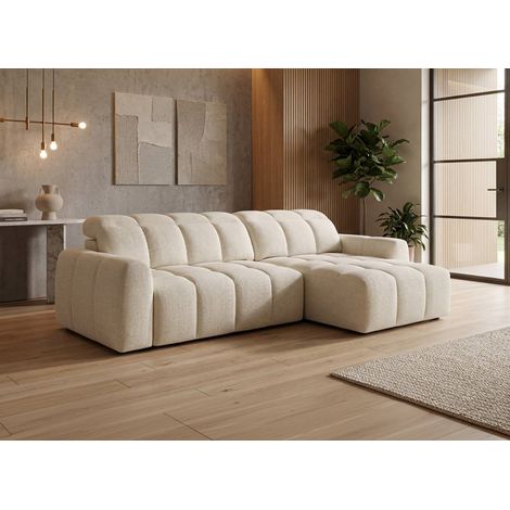 Canapé d'angle relax électrique en velours chiné beige DANIA (1/5)