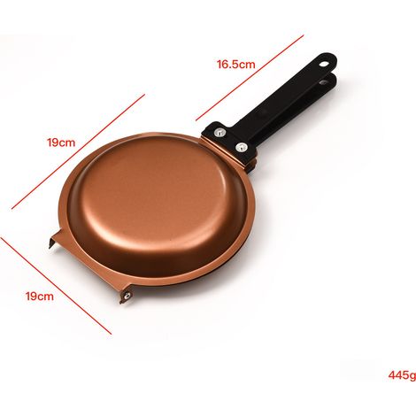 Sartén de doble cara, antiadherente, con tapa abatible, plegable, para freír huevos/tortitas/filetes, sartén para desayunos, molde para pasteles, apta para la cocina, 1 pieza - naranja - estilo 1 (1/5)