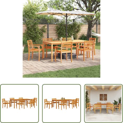Akazienholz Tisch - Garten Essgruppe 9 pcs Braun Massivholz Akazie (1/5)