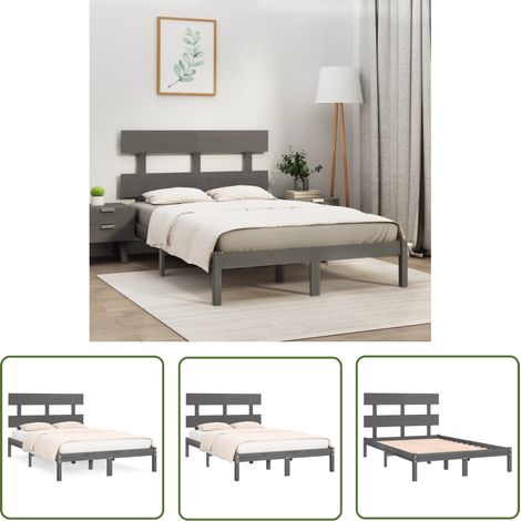 The Living Store Massivholzbett Grau 200x200 cm - Holzbett - Massivholzbette - Kiefernbett - Doppelbett - Boxspringbetten (1/5)