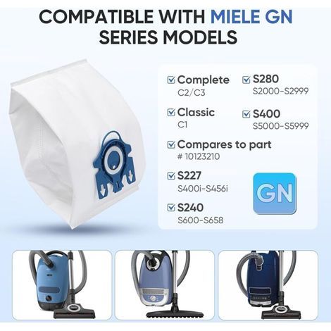 Sacs à poussière de remplacement compatibles avec les aspirateurs Miele Classic C1 , Complete C2 , Complete C3 , S227/S240 , S270 , S400 , S2 , S5 , S8 (6 sacs à poussière + 2 filtres S et filtres) (1/3)