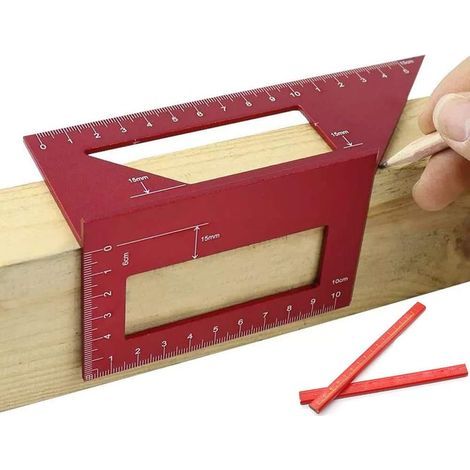 Escuadra de aleación de aluminio para carpintería, escuadra en T, regla de ángulos de 45/90 grados, transportador de ángulos con 2 lápices de madera. (1/5)