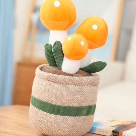 Décoration en peluche en pot, plante mignonne, jouet en peluche doux pour la peau, ornement rembourré pour bureau, voiture, bureau, champignon jaune 25 cm/9,8 po (0,12 kg/4,2 oz) (1/5)