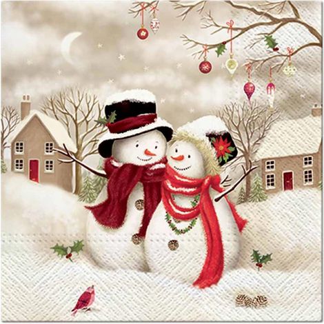 Lot de 20 Serviettes en Papier "Bonhommes de Neige" 33x33cm Naturel