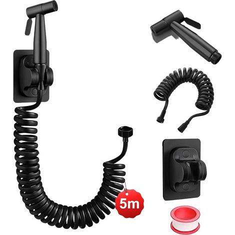5 Mètre PE Kit Douchette WC-Ensemble, Noir Douchette Toilette, Robinet-Douchette WC avec Tuyau, pour à la Salle de Bain, à la Cuisine, à L'hôtel (1/5)