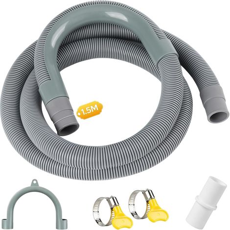 Rallonge Tuyau Machine a Laver 1.5M, Tuyau Evacuation Lave Vaisselle, Kit de Tuyau de Vidange Universelle avec U Support et Colliers de Serrage pour Lave-Linge, Lave-Vaisselle (Gris) (1/5)