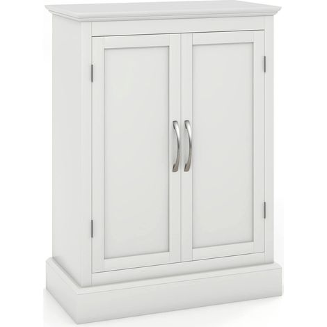 COSTWAY Mobile da Bagno a Terra, Armadietto Autoportante con 2 Ripiani Interni Regolabili e 2 Ante, Mobiletto Multiuso per Bagno Soggiorno e Ingresso, 60 x 32 x 81 cm, Bianco (1/5)