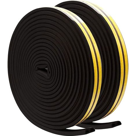 Bande d'étanchéité Autocollante pour Portes et Fenêtres,type D 9mmx6mm Bandes de Joint,Bandes de Caoutchouc Insonorisées pour Fenêtres Bande d'impact (12m) noir (1/5)