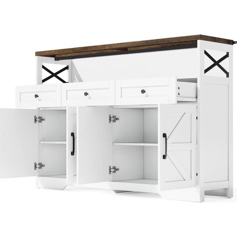 Buffetschrank 140 cm mit 3 Schubladen und Schränken, Weiß und Braun, aus MDF (1/5)