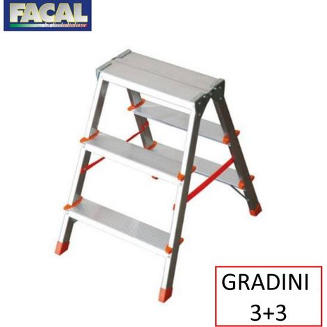 Scala Doppia Salita In Alluminio Filo  - 3 gradini cm.46x16,5x62h kg.3 (FI-3) (1/2)