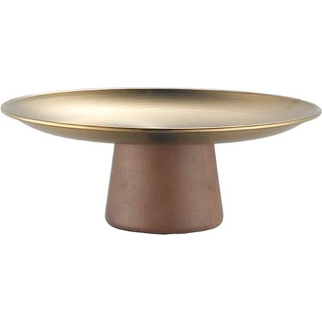 Ciotola per frutta con base in legno e struttura in acciaio inox, ornamento decorativo per la casa (colore oro, 20 cm) (1/4)