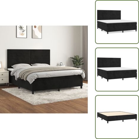 Boxspringbett mit Matratze Schwarz 160x200 cm Samt - Samtbett - Boxspringbett - Doppelbett - Hochwertiges Bett - Bettauflage (1/5)