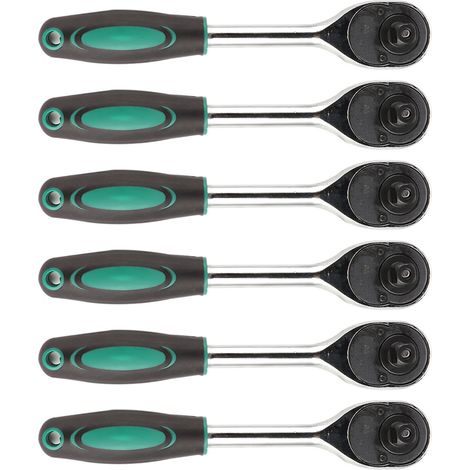 6-pack of chrome vanadium steel double-sided quick-release ratchet wrenches, 1/2 inch replacement socket wrenches, automotive repair tools, green round handle (overweight shipment). (1/5)
