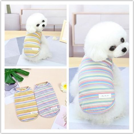 T-shirt rayé pour chien (M), coton d'été respirant, gilet sans manches doux, débardeur pour petit chien. (1/5)