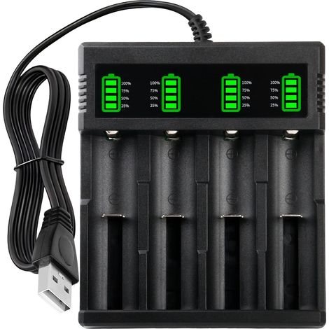 18650 Chargeur de Batterie 3,7V, 4 Slots Chargeur Accu écran LCD  Chargeur Accu 18650 Peut Afficher la Capacité Charge Rapide pour Batteries Li-ION 18490 18350 17670 17500 16340 14500 18500 (1/5)