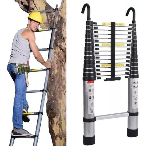 Échelle télescopique en Aluminium polyvalente portable de 16,5 pieds, Extension d'échelle pliante rétractable de 5 m escalade échelle stable avec crochets amovibles 2 et pieds en caoutchouc antidérapa